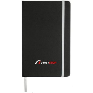 Bloco Pu capa preta, elástico colorido